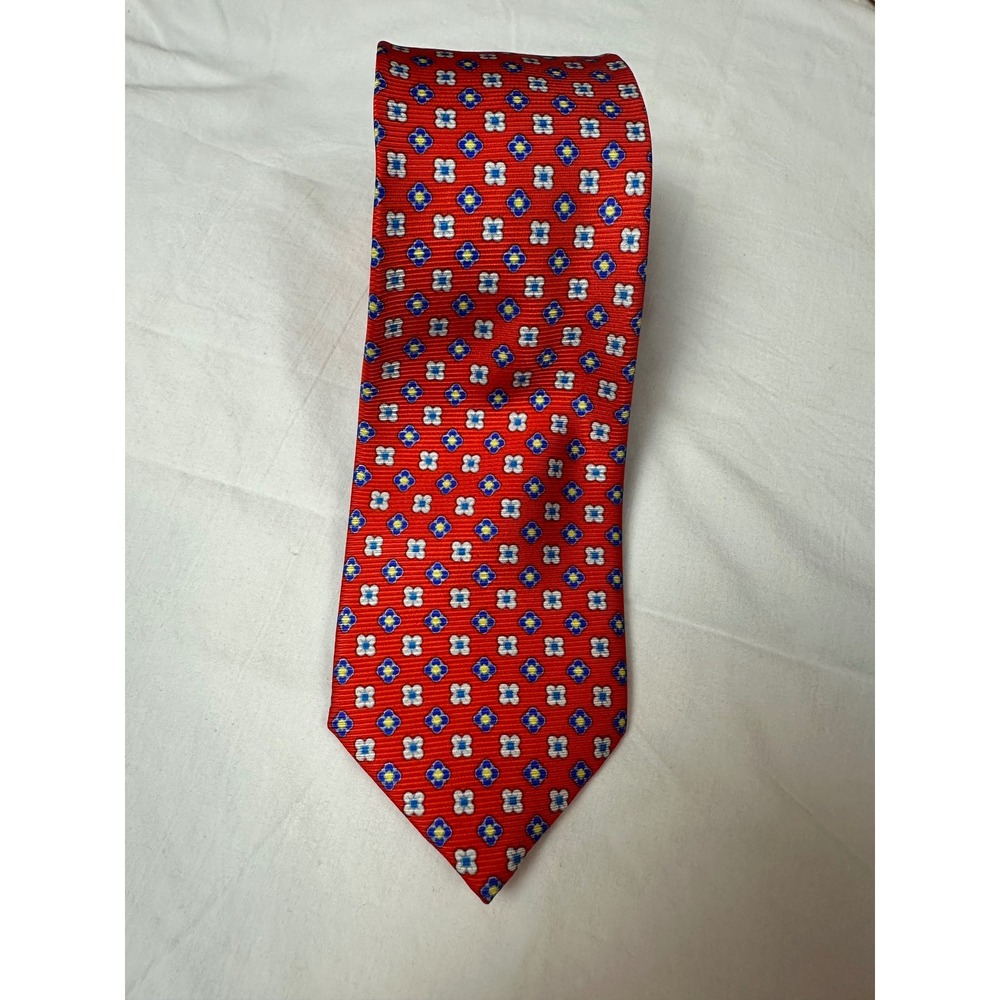 Tommy Hilfiger Silk Necktie Red Floral Blue White Pattern Tie